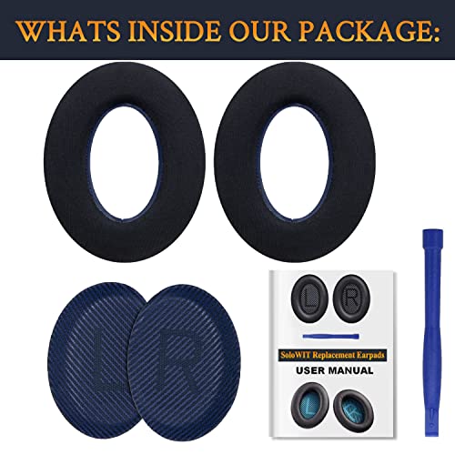 SoloWIT Cooling-Gel Ear Pads Cushions Replacement, Earpads for Bose QuietComfort 35 (QC35) and Quiet Comfort 35 II (QC35 II) Over-Ear Headphones, Softer Leather, Noise Isolation Foam - Navy Blue