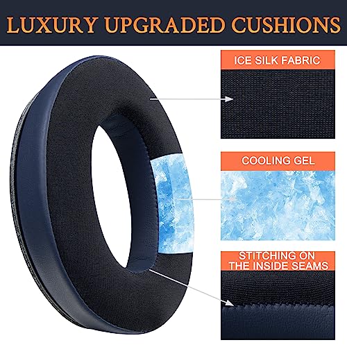 SoloWIT Cooling-Gel Ear Pads Cushions Replacement, Earpads for Bose QuietComfort 35 (QC35) and Quiet Comfort 35 II (QC35 II) Over-Ear Headphones, Softer Leather, Noise Isolation Foam - Navy Blue