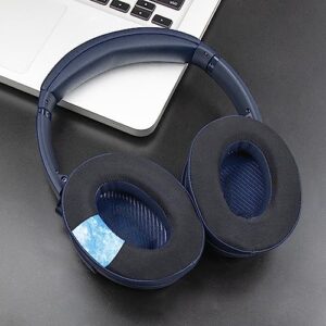 SoloWIT Cooling-Gel Ear Pads Cushions Replacement, Earpads for Bose QuietComfort 35 (QC35) and Quiet Comfort 35 II (QC35 II) Over-Ear Headphones, Softer Leather, Noise Isolation Foam - Navy Blue