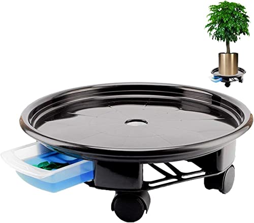 Black Plant Caddy with Water Container Heavy Duty Plant Stand with 4 Wheels Round Flower Pot Mover Plant Saucer Home Garden Planter Dolly Caster with Wheels Rolling Plant Tray