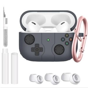 tixjmcn airpods pro 2 case cover with cleaning kit, game console design soft silicone airpods pro 2nd generation case cute for airpods pro 2nd/1st generation case cover(grey)