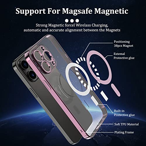 IKWZ Magnetic Clear Case for iPhone 14 Pro Max Case Compatible with MagSafe Camera Protector Gold Electroplate Edge Shockproof Soft Case for iPhone 14 Pro Max Case (6.7 Inch) (Blue)