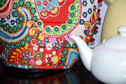 Marusthali Tea Cosy kitchen accessories Cotton kettle cover Tea Cozy Teapot cover Printed Decorative Tea Cosy (Red paisley printed)