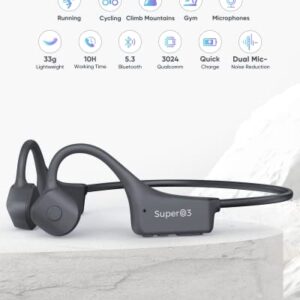 SAMVEK Bone Conduction Bluetooth Headphones with Mic, Qualcomm 3024 Chip, IP68 Waterproof Open Ear Headphones, Wireless Sweatproof Earbuds, Sport Headset for Running, Cycling, Workouts and Gym