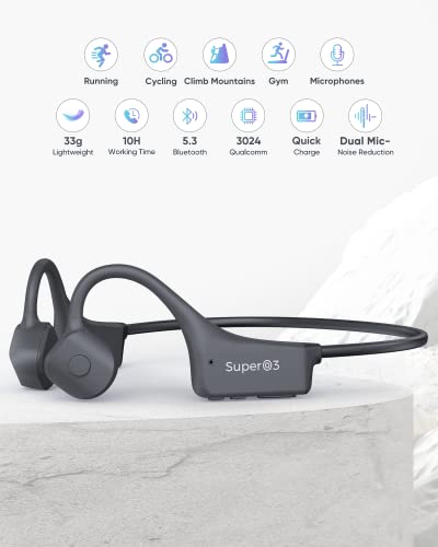 SAMVEK Bone Conduction Bluetooth Headphones with Mic, Qualcomm 3024 Chip, IP68 Waterproof Open Ear Headphones, Wireless Sweatproof Earbuds, Sport Headset for Running, Cycling, Workouts and Gym