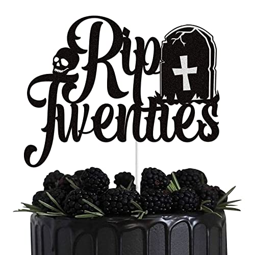 Rip Twenties Cake Topper Black Glitter Rip 20s Years Death to My Youth Funeral Happy Birthday Cake Decorations Rip to My 20s Death to My 20s 30th Birthday Party Supplies