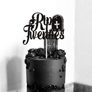 Rip Twenties Cake Topper Black Glitter Rip 20s Years Death to My Youth Funeral Happy Birthday Cake Decorations Rip to My 20s Death to My 20s 30th Birthday Party Supplies