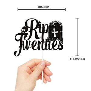 Rip Twenties Cake Topper Black Glitter Rip 20s Years Death to My Youth Funeral Happy Birthday Cake Decorations Rip to My 20s Death to My 20s 30th Birthday Party Supplies