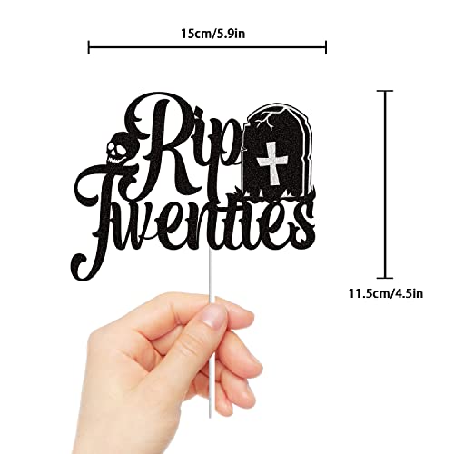 Rip Twenties Cake Topper Black Glitter Rip 20s Years Death to My Youth Funeral Happy Birthday Cake Decorations Rip to My 20s Death to My 20s 30th Birthday Party Supplies