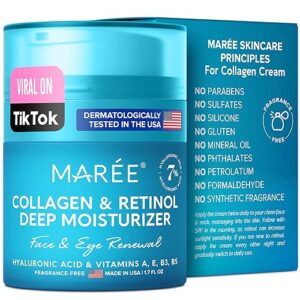 maree face moisturizer - collagen cream for women - anti-wrinkle eye balm with retinol, hyaluronic acid - day & night cream for face & under eye - instant face lift cream with hydrating effect - 1.7oz