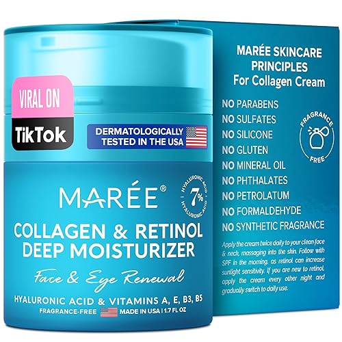 MAREE Face Moisturizer - Collagen Cream for Women - Anti-Wrinkle Eye Balm with Retinol, Hyaluronic Acid - Day & Night Cream for Face & Under Eye - Instant Face Lift Cream with Hydrating Effect - 1.7oz