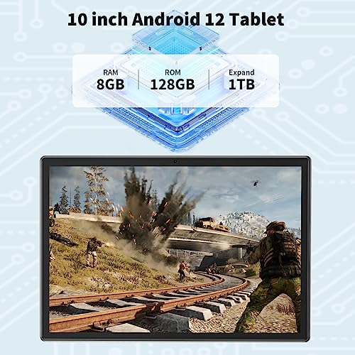 Android Tablet, 10 Inch Android 12 Tablet, 8GB RAM 128GB ROM, 1TB Expand, Android Tablet with 5G WiFi, 4G/LTE, 8000 mAh Battery, Bluetooth 5.0, Dual Camera, FHD IPS Touch Screen, GPS, GMS Certified