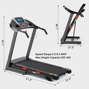 Treadmill for Home Folding Treadmill Running Machine Electric Treadmill with 3-Level Manuel Incline 15 Preset Training Programs on LCD Display and 2.5HP Power 8.5MPH Max Speed 220lbs Black