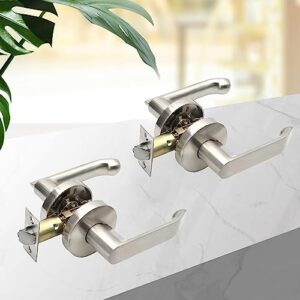 JIANLEI Door Lever Passage, Door Handle, Zinc Alloy Material, Three-bar Handle Lock, Twist 45 ° to Unlock, Heavy Hand Lock, Reversible for Right & Left Side(Silver-Passage, Curved)