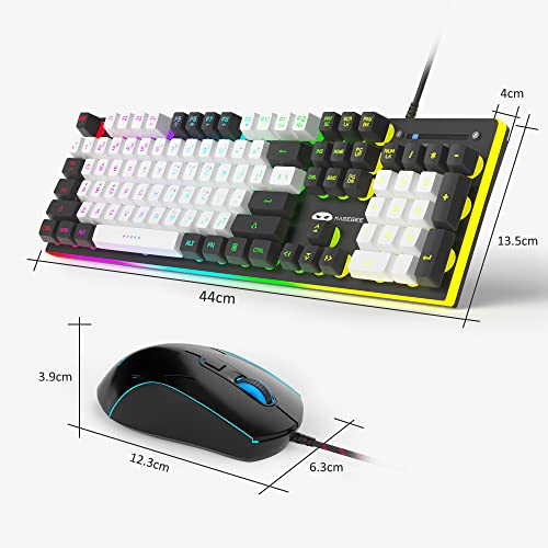 MageGee Gaming Keyboard and Mouse Combo, True RGB Backlit Membrane Office Keyboard, 104 Keys Metal Panel USB Quiet Wired Keyboard for Windows Laptop PC - White/Black