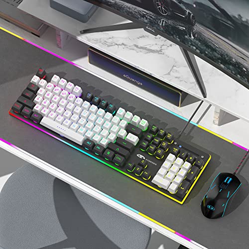 MageGee Gaming Keyboard and Mouse Combo, True RGB Backlit Membrane Office Keyboard, 104 Keys Metal Panel USB Quiet Wired Keyboard for Windows Laptop PC - White/Black