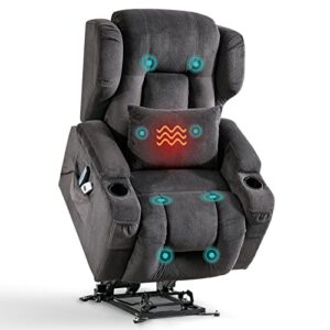 oqqoee power lift recliner chair with massage and heat for elderly/adults, lift chairs movable recliner chair with wheels, comfy velvet lazy sofa reclining for living room with cup holders/remote/usb