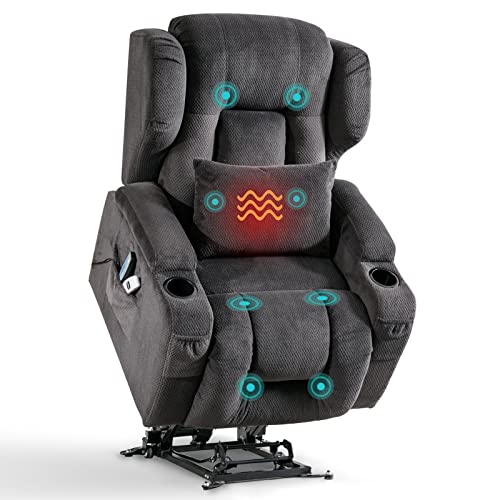 OQQOEE Power Lift Recliner Chair with Massage and Heat for Elderly/Adults, Lift Chairs Movable Recliner Chair with Wheels, Comfy Velvet Lazy Sofa Reclining for Living Room with Cup Holders/Remote/USB