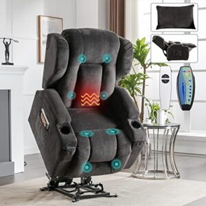 OQQOEE Power Lift Recliner Chair with Massage and Heat for Elderly/Adults, Lift Chairs Movable Recliner Chair with Wheels, Comfy Velvet Lazy Sofa Reclining for Living Room with Cup Holders/Remote/USB