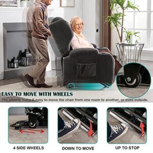 OQQOEE Power Lift Recliner Chair with Massage and Heat for Elderly/Adults, Lift Chairs Movable Recliner Chair with Wheels, Comfy Velvet Lazy Sofa Reclining for Living Room with Cup Holders/Remote/USB