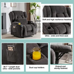 OQQOEE Power Lift Recliner Chair with Massage and Heat for Elderly/Adults, Lift Chairs Movable Recliner Chair with Wheels, Comfy Velvet Lazy Sofa Reclining for Living Room with Cup Holders/Remote/USB