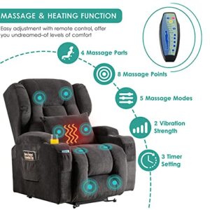 OQQOEE Power Lift Recliner Chair with Massage and Heat for Elderly/Adults, Lift Chairs Movable Recliner Chair with Wheels, Comfy Velvet Lazy Sofa Reclining for Living Room with Cup Holders/Remote/USB