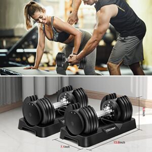 Adjustable Dumbbells Set of 2, 25 lb Weight Dumbbell Set for Home Gym,Dumbbells for Men and Women Workout Equipment