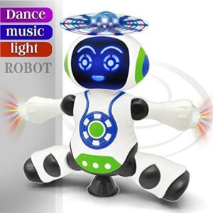 sidd dancing robot with music, robot for kids with 3d flashing lights, 360 degree rotation toy robot for kids -plastic,multi color,pack of 1