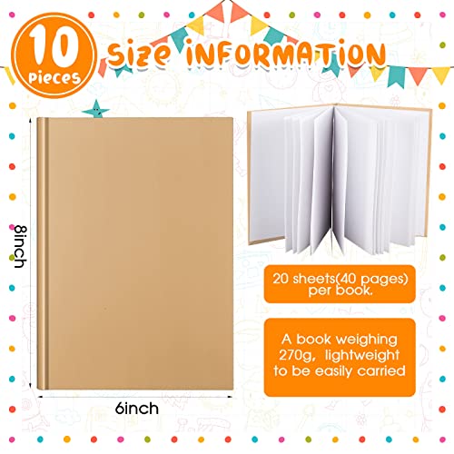 10 Pcs Hardcover Blank Book for Kids to Write Stories Hardcover Book Sketchbooks Blank Journal Books for Student Classroom DIY Drawing and Writing, 20 Sheets (Brown, 6 x 8 Inch)