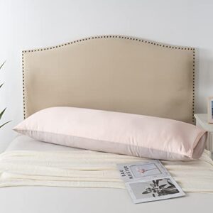 Household Body Size 20"*54" Luxury Envelope Pillowcase, Ultra-Soft Cool Feeling and Smooth Silk Pillow Cover for Hair and Skin (Body Size, Light Pink and Light Brown)