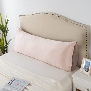 Household Body Size 20"*54" Luxury Envelope Pillowcase, Ultra-Soft Cool Feeling and Smooth Silk Pillow Cover for Hair and Skin (Body Size, Light Pink and Light Brown)