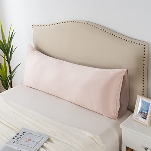 Household Body Size 20"*54" Luxury Envelope Pillowcase, Ultra-Soft Cool Feeling and Smooth Silk Pillow Cover for Hair and Skin (Body Size, Light Pink and Light Brown)