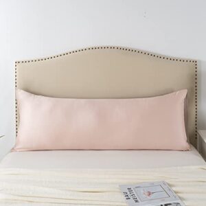 Household Body Size 20"*54" Luxury Envelope Pillowcase, Ultra-Soft Cool Feeling and Smooth Silk Pillow Cover for Hair and Skin (Body Size, Light Pink and Light Brown)