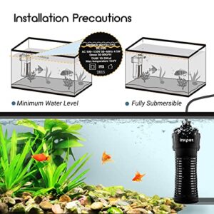 INKPET Aquarium Internal Filter, Submersible Power Filter for 10-20 Gallon Fish Tank with Adjustable Water Flow and Replacement Cartridge,80 GPH, 4.5W