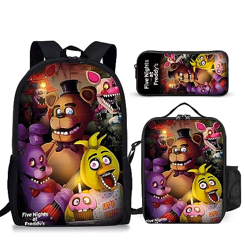 AOLDHYY fmuzad 3Pcs Cartoon Backpack Set for Boys and Girls,3D Print 17"