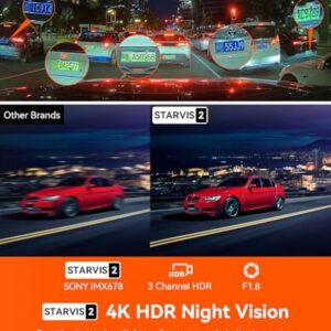 Vantrue N4 Pro 3 Channel 4K WiFi Dash Cam, STARVIS 2 IMX678 Night Vision, 4K+1080P+1080P Front Inside and Rear Triple Car Camera, Voice Control, GPS, 4K HDR, 24 Hours Parking Mode, Support 512GB Max