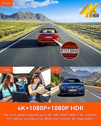 Vantrue N4 Pro 3 Channel 4K WiFi Dash Cam, STARVIS 2 IMX678 Night Vision, 4K+1080P+1080P Front Inside and Rear Triple Car Camera, Voice Control, GPS, 4K HDR, 24 Hours Parking Mode, Support 512GB Max