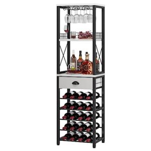 homeiju wine rack freestanding floor, bar cabinet for liquor and glasses, 4-tier bar cabinet with tabletop, glass holder, storage drawer and wine storage for living room, home bar(patent no.d29872845)