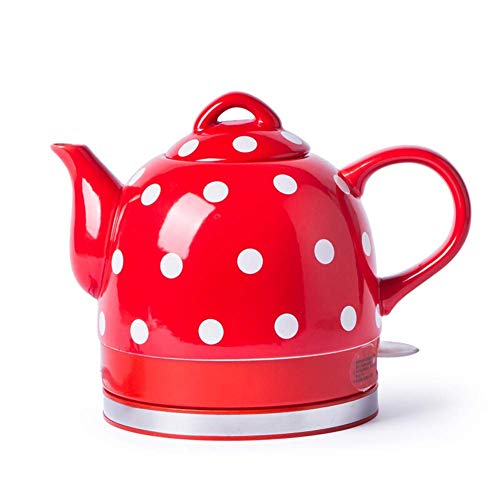 SAHROO Kettles,Ceramic Electric Kettle Cordless Water Teapot,Teapot-Retro 1L Jug,1000W Water Fast for Tea,Coffee,Soup,Oatmeal-Removable Base,Automatic Power Off,Boil Dry Protection-Red and Blue/Red