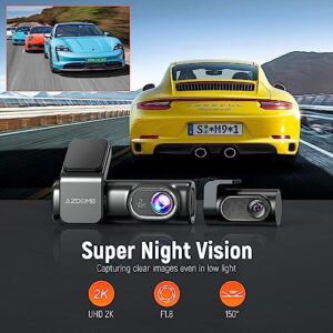 AZDOME M301 2K Dash Cam Front and Rear, Built in WiFi, Dual Dashcams for Cars, Voice Control Car Camera with UHD 1440P, Night Vision, G-Sensor, Parking Monitor, 64GB SD Card Included