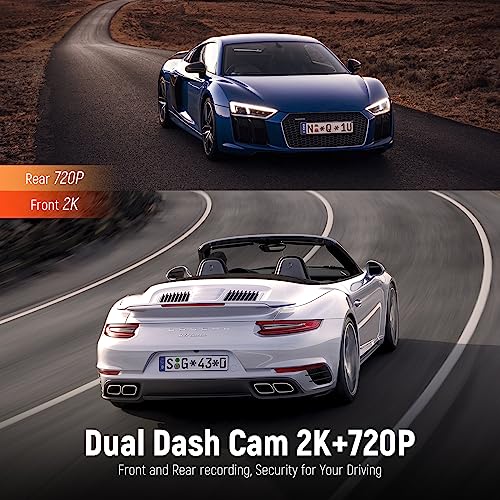 AZDOME M301 2K Dash Cam Front and Rear, Built in WiFi, Dual Dashcams for Cars, Voice Control Car Camera with UHD 1440P, Night Vision, G-Sensor, Parking Monitor, 64GB SD Card Included