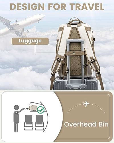 LOVEVOOK Travel Backpack for Women, 40L Carry On Backpack Flight Approved, Waterproof 17 Inch Laptop Backpack with 3 Cubes, College Bookbag, Personal Item Travel Bag, Beige-Khaki