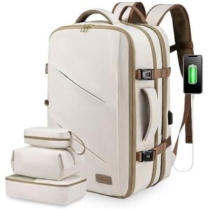 lovevook travel backpack for women, 40l carry on backpack flight approved, waterproof 17 inch laptop backpack with 3 cubes, college bookbag, personal item travel bag, beige-khaki