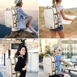 LOVEVOOK Travel Backpack for Women, 40L Carry On Backpack Flight Approved, Waterproof 17 Inch Laptop Backpack with 3 Cubes, College Bookbag, Personal Item Travel Bag, Beige-Khaki