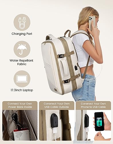 LOVEVOOK Travel Backpack for Women, 40L Carry On Backpack Flight Approved, Waterproof 17 Inch Laptop Backpack with 3 Cubes, College Bookbag, Personal Item Travel Bag, Beige-Khaki
