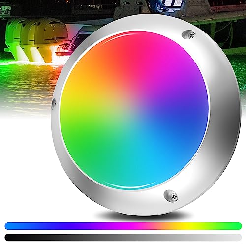 HUSUKU RS8 RGB 15000LM Underwater Marine Light for Boat, 7 Inch, 93LED DC 12V, All-metal body, IP68, Color Change LED Boat Light for Yacht Boat Transom Fishing Dock Pontoon