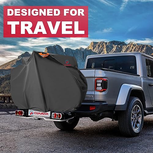 Comnova Bike Cover for Transport 2 Bikes - Outdoor Bike Covers for 2 Bikes on Rear Bike Rack Transport Waterproof & Heavy Duty, 600D Bicycle Rack Covers for 2 Bikes on Car Hitch Travel Storage