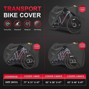 Comnova Bike Cover for Transport 2 Bikes - Outdoor Bike Covers for 2 Bikes on Rear Bike Rack Transport Waterproof & Heavy Duty, 600D Bicycle Rack Covers for 2 Bikes on Car Hitch Travel Storage