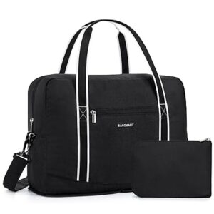 For Spirit Airlines Personal Item Bag 18x14x8 BAGSMART Foldable Travel Duffel Bag Tote Weekend Overnight Bag Carry on Luggage for Women and Men(Black)