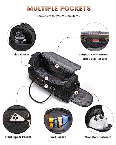 LOVEVOOK Travel Duffle Bag, 50L Weekender Overnight Bag with Toiletry Bag, Quilted Carry On Bag with Shoe Compartment, Gym Duffel Bag with Wet Pocket for Women, Hospital Bags for Labor and Delivery